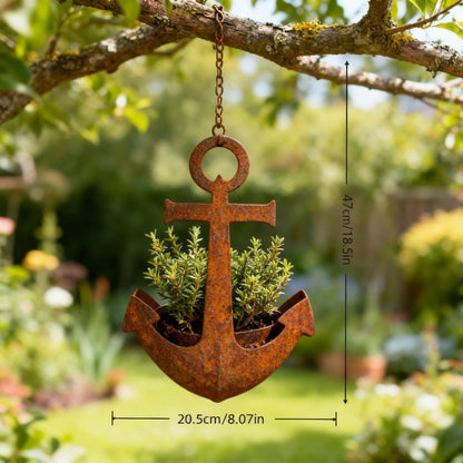 Metal Wall Hanging Planter – Rustic Anchor Plant Holder Nautical Garden Decor Iron Pot 2pcs