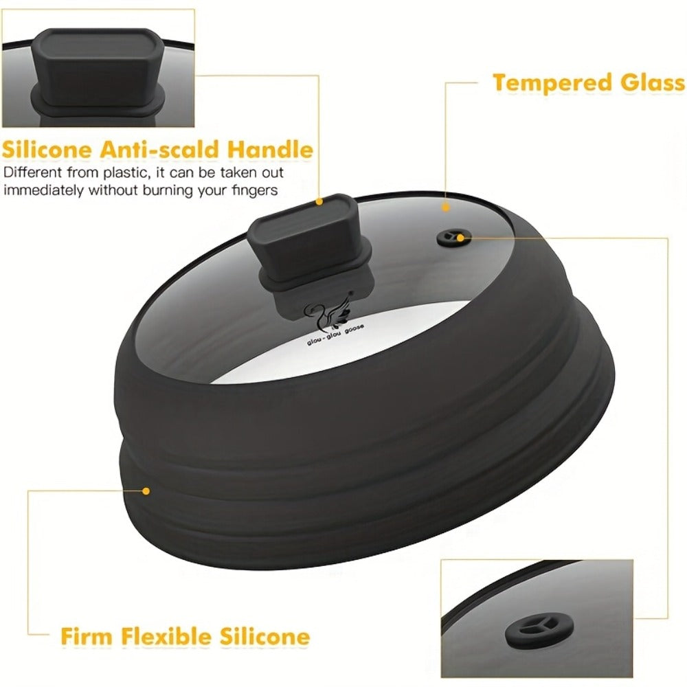 Collapsible Microwave Cover Splatter Guard with Silicone Handle - Foldable Food Cover Lid for Home Cooking, Dining and Outdoor Meals