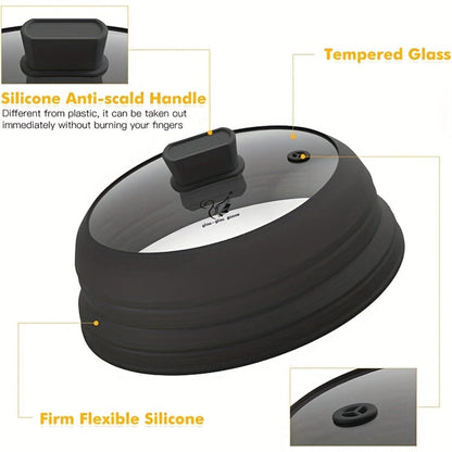 Collapsible Microwave Cover Splatter Guard with Silicone Handle - Foldable Food Cover Lid for Home Cooking, Dining and Outdoor Meals