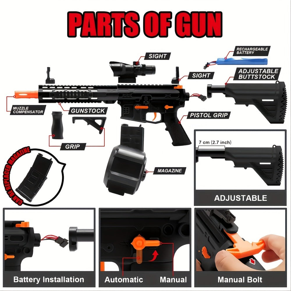 Rechargeable Electric Splash Ball Toy Gun, USB Rechargeable Outdoor Shooting Rifle for Kids Boys