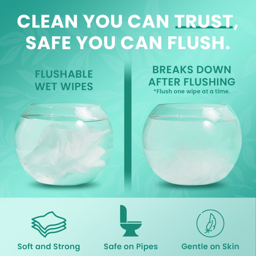 Flushable Wet Wipes Adult XL Unscented No Alcohol Septic Safe Toilet Wipes Portable Family Size for Bathroom Outdoor Camping Travel Hygiene