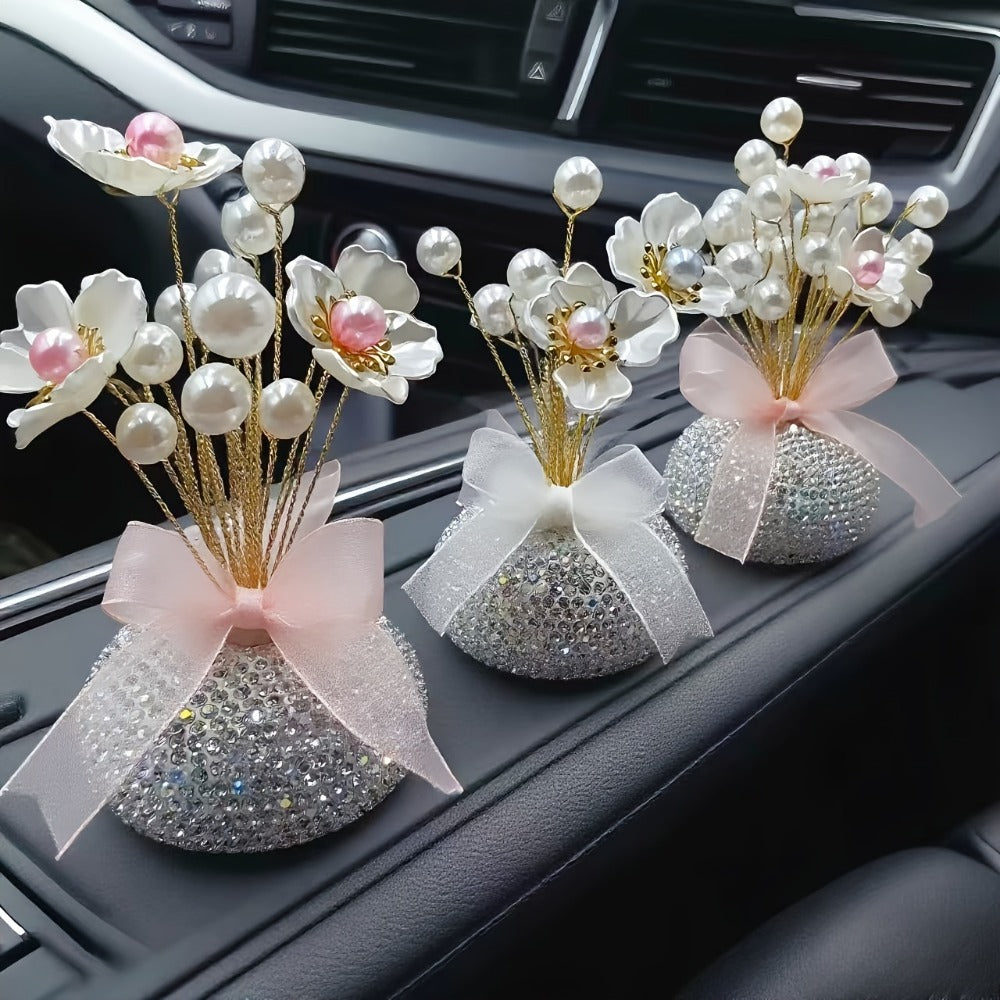 Crystal Flower Car Decoration Handmade DIY Simulation Crystal Flowers for Car Center Console Dashboard Home Decor Holiday Party Birthday