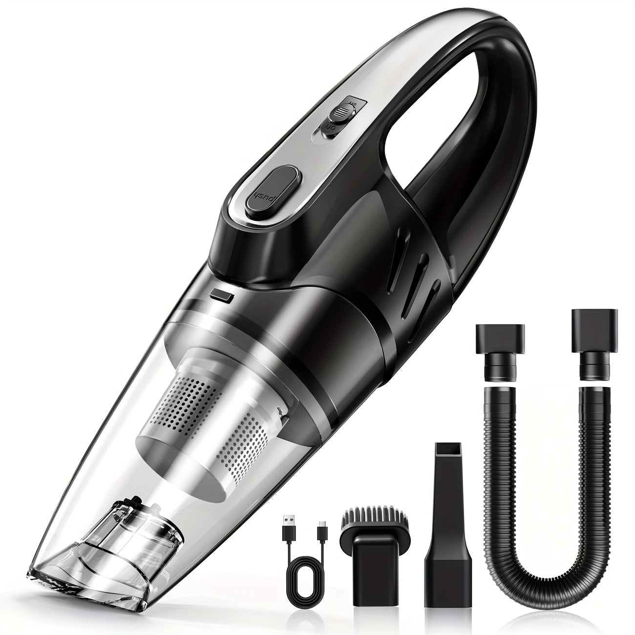 Model 807 Cordless Car Vacuum Cleaner with 6000Pa Pictured Rating, Five Accessories and Six Color Configurations