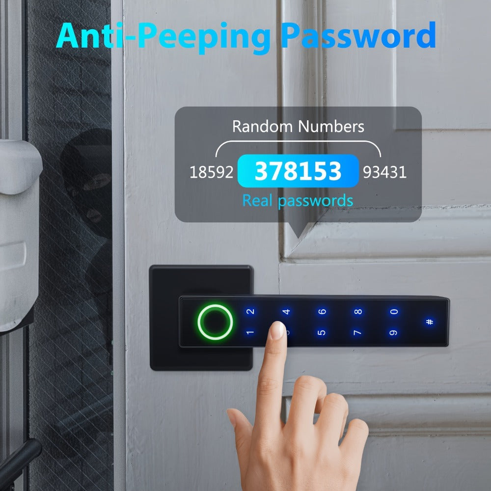 Smart Door Lock Black Lever with Fingerprint Keypad IC Card App Key and Left Right Hand Setup