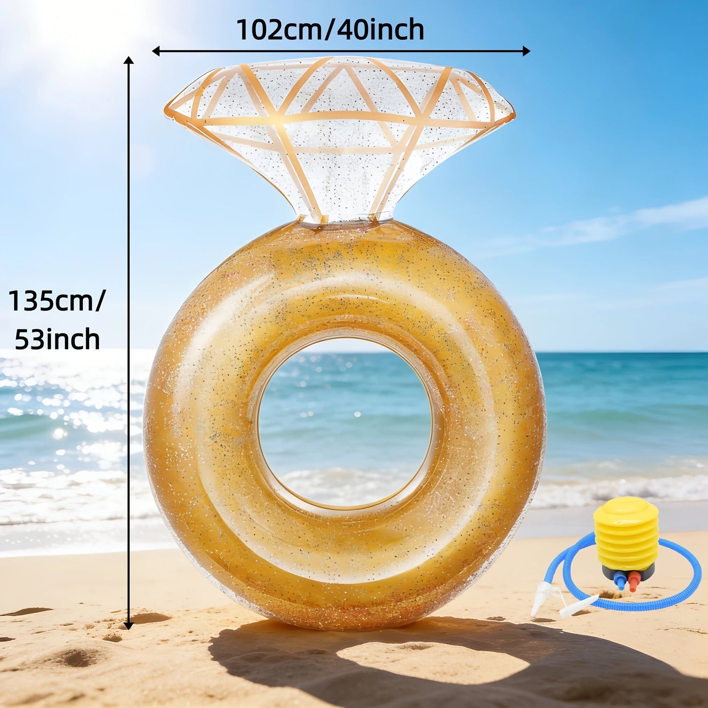 Giant Engagement Ring Pool Float, 49 x 31-Inch Inflatable in Gold, White or Pink for Bridal Pool Parties