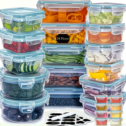 Food Storage Containers 48-Piece Multi-Shape Set with 24 Boxes, 24 Lids and Eight Sizes for Kitchen and Pantry Organization