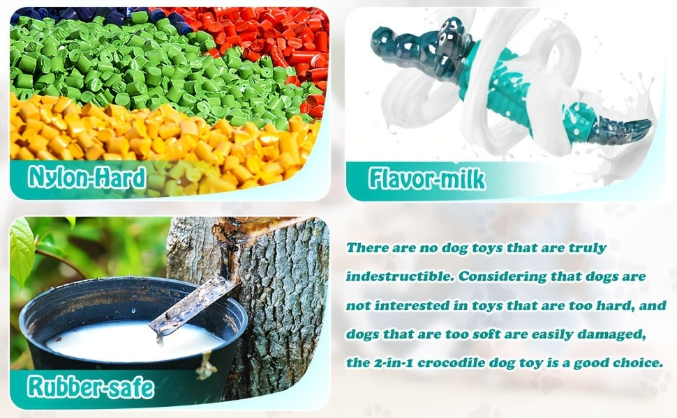 Indestructible Dog Chew Toy for Large & Medium Dogs – Tough Rubber Crocodile Chew Toy with Milk Flavor & Dental Ridges