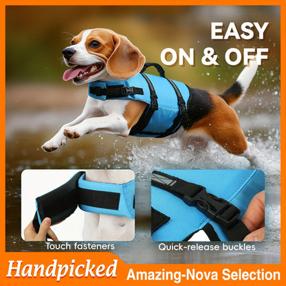 Dog Life Jacket Ripstop Swim Vest with Handle – Buoyancy Flotation Dog Life Vest for Swimming, Boating & Water Safety, Sizes XS to XL