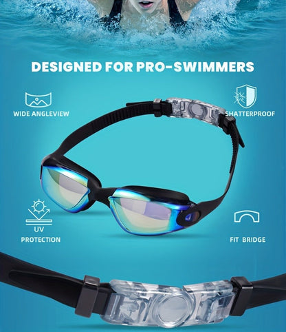 Two-Pack Mirrored Swim Goggles with Adjustable Split Straps and Black-White or Red-Blue Color Sets