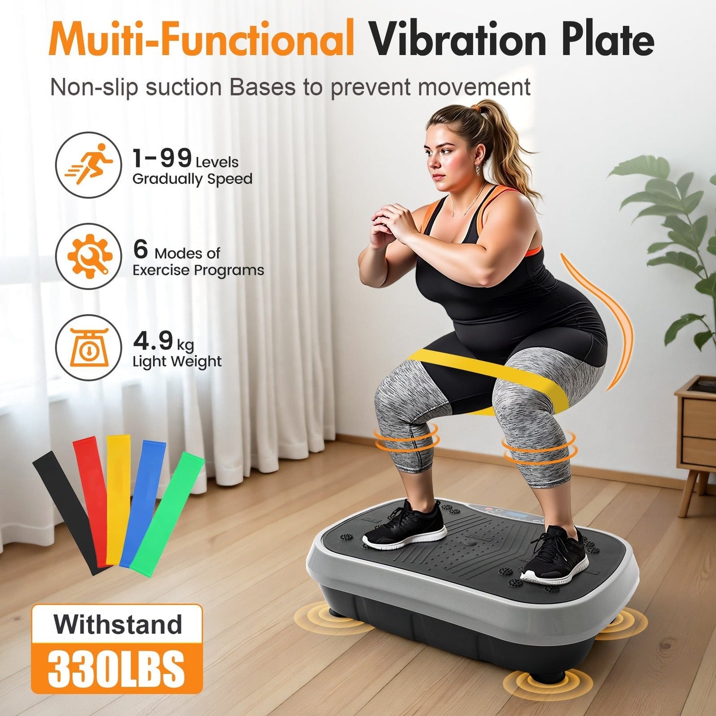 Vibration Plate Exercise Machine 120 Speed Levels – 5 Resistance Bands, LCD Display, Remote Control, 3 Workout Programs