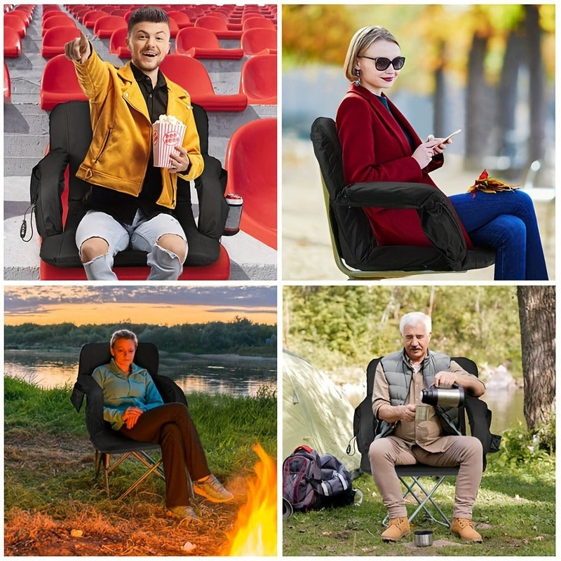 Heated Stadium Seat with Back Support for Bleachers 6 Reclining Positions 3 Heat Levels Dual-Zone USB Heated Bleacher Chair with 5 Storage