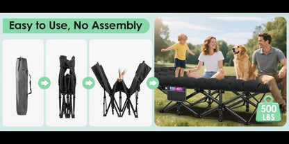 Folding Camping Cot Bed for Adults – Heavy Duty Double Layer Oxford Portable Camp Cot with Soft Pad & Carry Bag for Camping, Beach