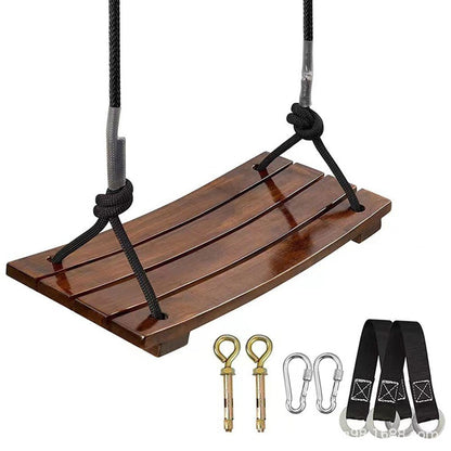 Solid Wood Outdoor Swing Seat 440LBS Capacity Adjustable Rope Length Single Seat Tree Swing for Kids Adults Backyard Garden Patio Hanging