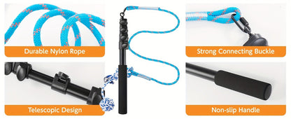 Dog Flirt Pole Telescopic – Extendable Flirt Stick with 3 Detachable Toys & Nylon Rope, Aluminum Alloy Dog Chase Toy