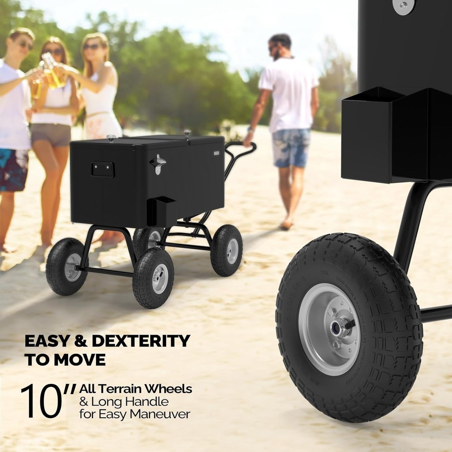 Rolling Cooler Cart 80QT Portable Wagon with 10" Wheels, Patio Beach Outdoor Drink Cooler, for Camping, Travel and Outdoor Use