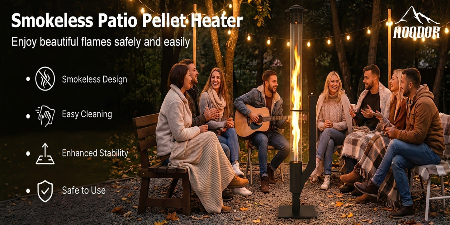 Outdoor Wood Pellet Patio Heater 56 Inch, Smokeless Portable Pellet Stove with Rain Cap, Viewing Window & Ash Tray