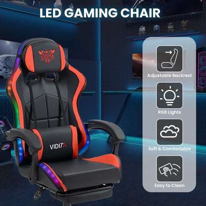 RGB Gaming Chair with LED Lights Footrest Ergonomic Gaming Chair with Massage Lumbar Support Reclining Video Game Chair for Adults Home