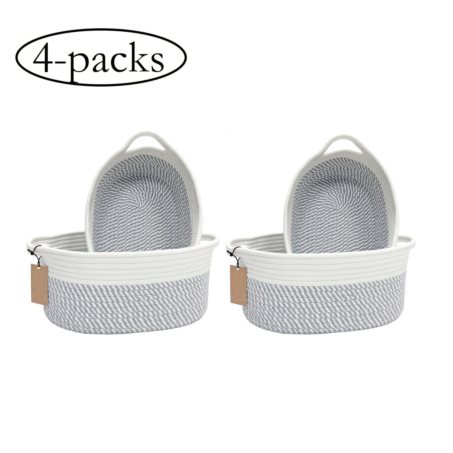 Cotton Rope Storage Baskets with Handles in 2- or 4-Pack Oval Color Options for Shelves and Rooms