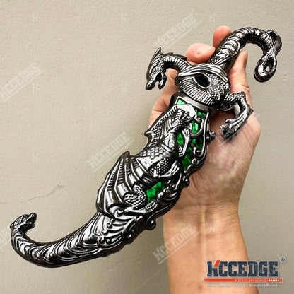 Medieval Fantasy Fixed Blade Knife with Scabbard – 9" Dragon Cosplay Collectible Dagger, 440 Stainless Steel