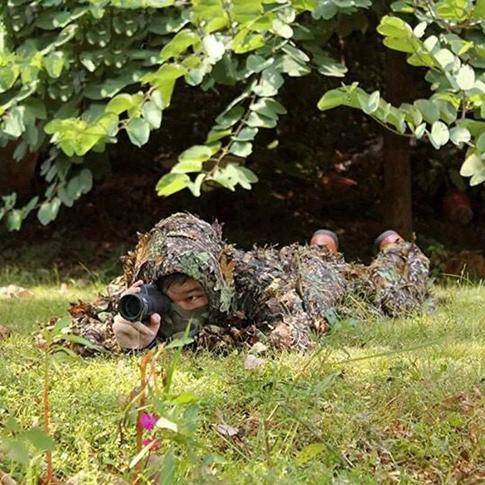 Ghillie Suit 3D Camo Hunting Set – Lightweight Breathable Hooded Camouflage Jacket & Pants for Deer Hunting Sniper Airsoft & Wildlife
