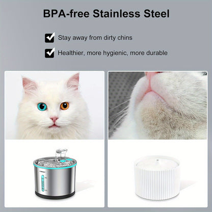 Cat Water Fountain Stainless Steel 50oz/1.5L – Ultra Quiet Auto Pet Water Dispenser with LED Light, Visible Window & Dishwasher Safe
