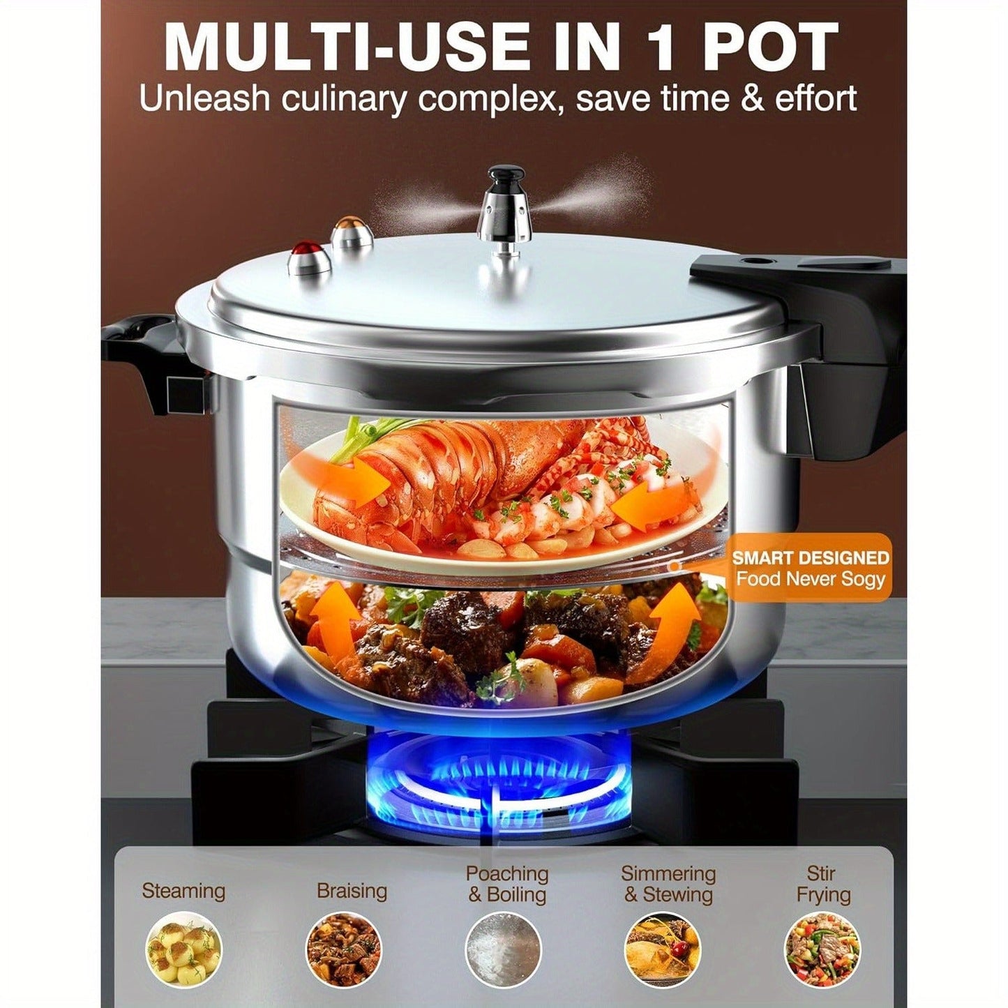 Pressure Cooker Aluminum with Canner Rack, Large 6QT 8QT 10QT Pressure Canner for Home Canning