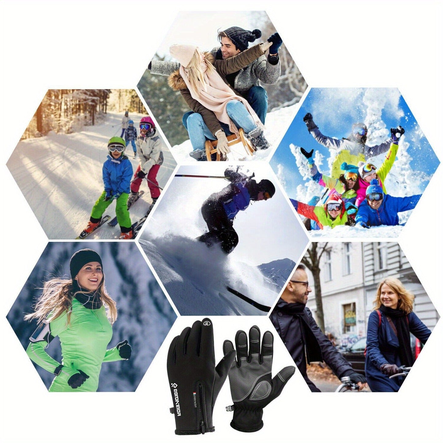 Two-Pair Full-Finger Winter Gloves in Black or Gray with Complete S, M, L, XL and XXL Size Grid