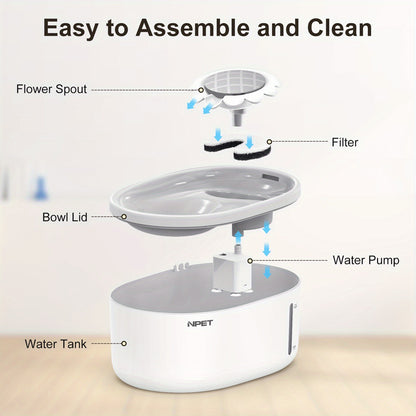 Automatic Pet Water Fountain 2L / 67oz – Ultra-Quiet Pump, Visible Water Level Window, Cat & Dog Water Dispenser, Safe BPA-Free Design
