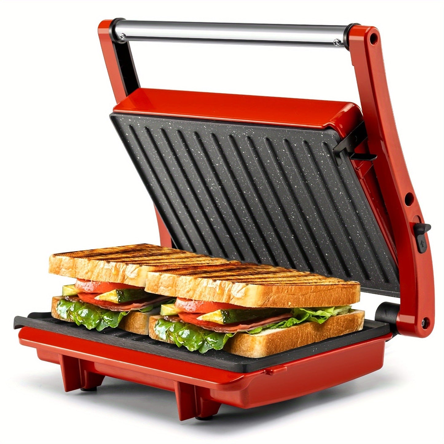 Sandwich Maker 3-in-1 Mini Indoor Grill & Panini Press, Non-Stick 180° Opening, Floating Hinge, 60-Min Timer