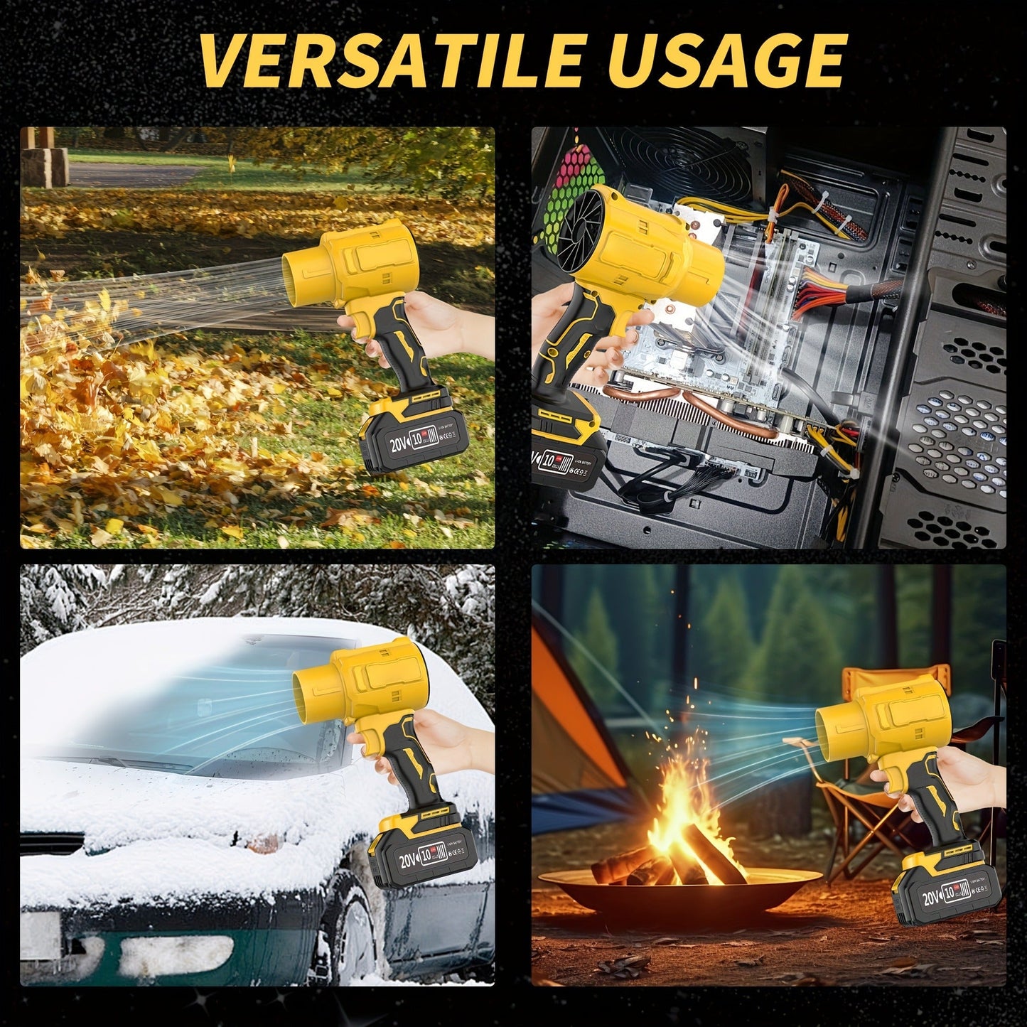 20V Cordless Leaf Blower with 50, 000 RPM Marking, Yellow or Green Body and Six Dual-Battery Package Options