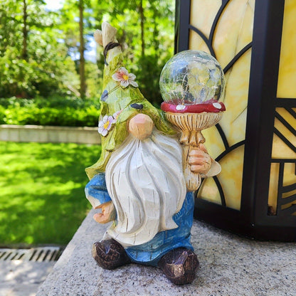 Solar Garden Gnome Statue with LED Magical Ball Light Outdoor Resin Dwarf Sculpture IP44 Waterproof Spring Yard Patio Decor Housewarming