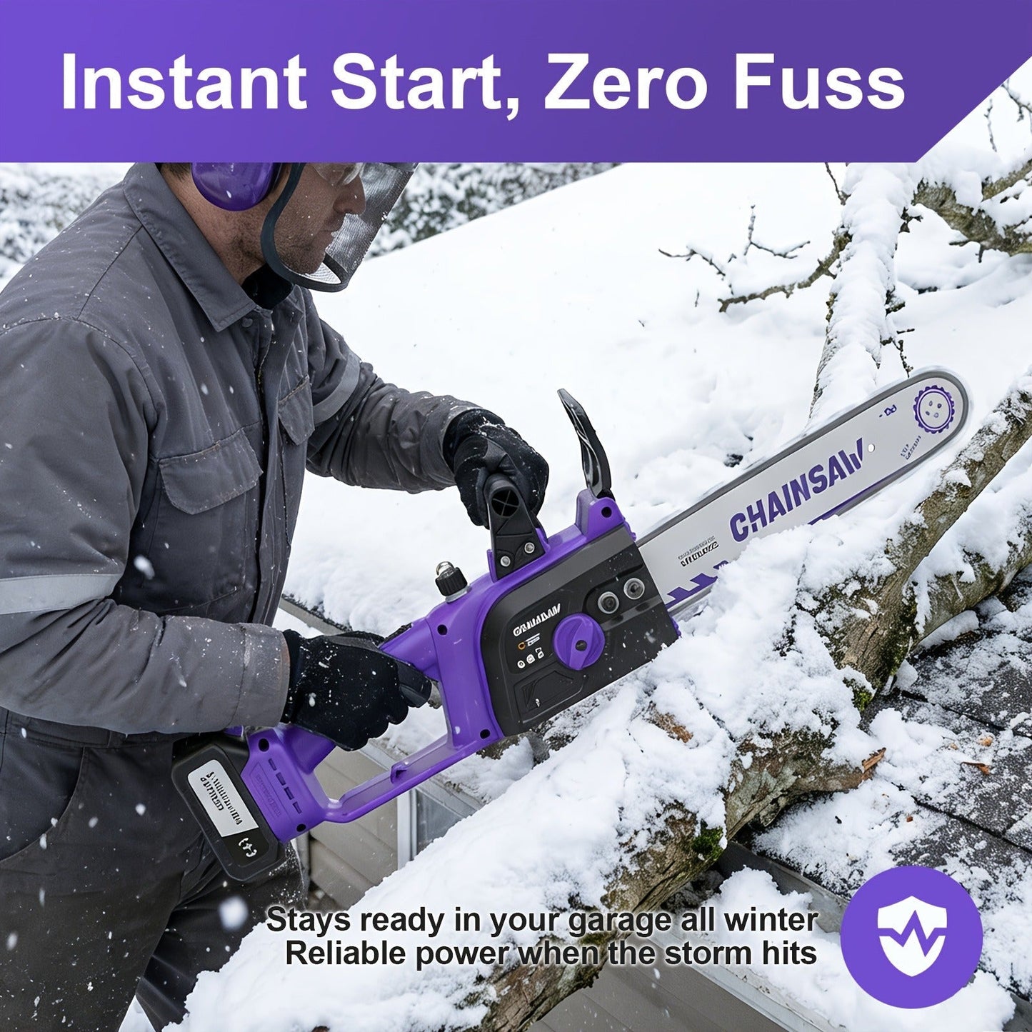 Cordless Brushless Chainsaw with 6- or 12-Inch Bar, One- or Two-Battery Kits in Purple, Green, Teal or Yellow
