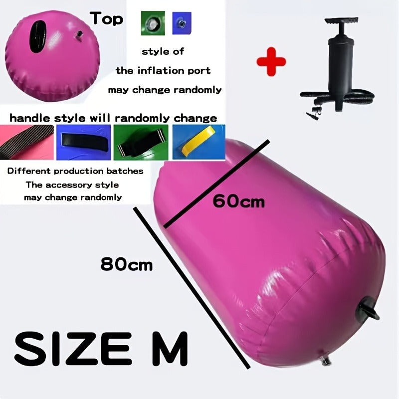 Inflatable Gymnastics Air Barrel Roll with Handle & Air Pump – Circular Air Cushion Tumbling Mat for Home Gym, Yoga