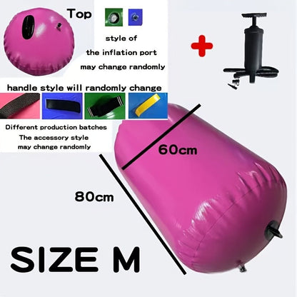 Inflatable Gymnastics Air Barrel Roll with Handle & Air Pump – Circular Air Cushion Tumbling Mat for Home Gym, Yoga