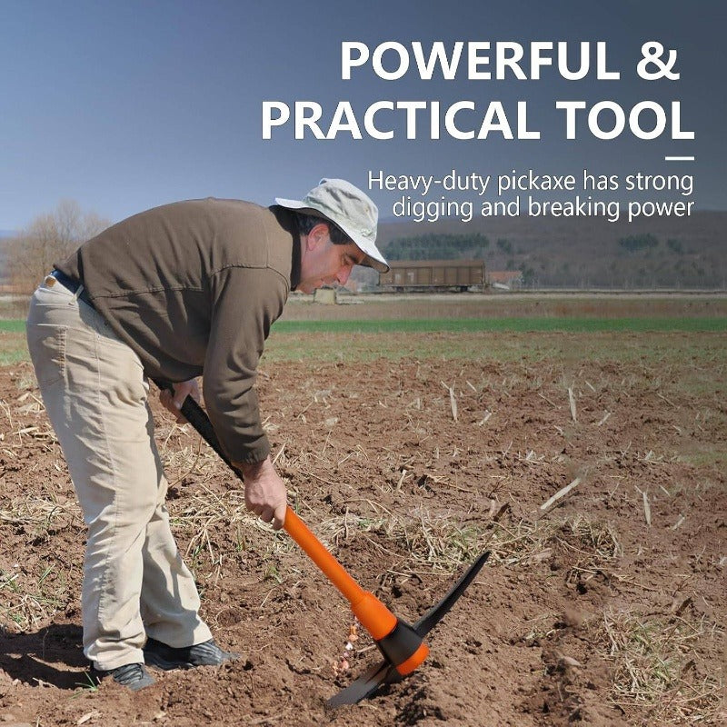 1pc Pick Mattock Hoe with Forged Head & 36-Inch Rubber Handle - Professional-Grade Multi-Purpose Pickaxe Suitable for Digging