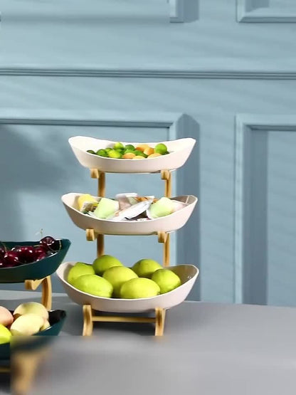 Fruit Stand 2/3-Tier Plastic Tiered Tray | Elegant Candy Display Snack Bread Bowl for Kitchen Living Room | Space-Saving Countertop