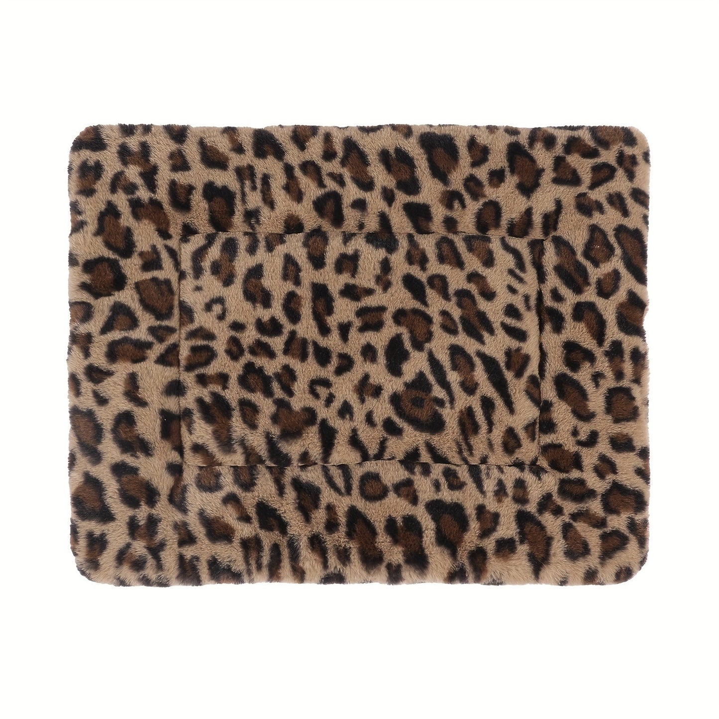 Reversible Plush Pet Mat Leopard Print Fleece Soft Warm Dog Cat Bed Pad Anti-Slip Machine Washable for Crate Car Sofa Floor