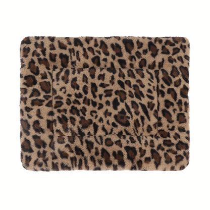 Reversible Plush Pet Mat Leopard Print Fleece Soft Warm Dog Cat Bed Pad Anti-Slip Machine Washable for Crate Car Sofa Floor