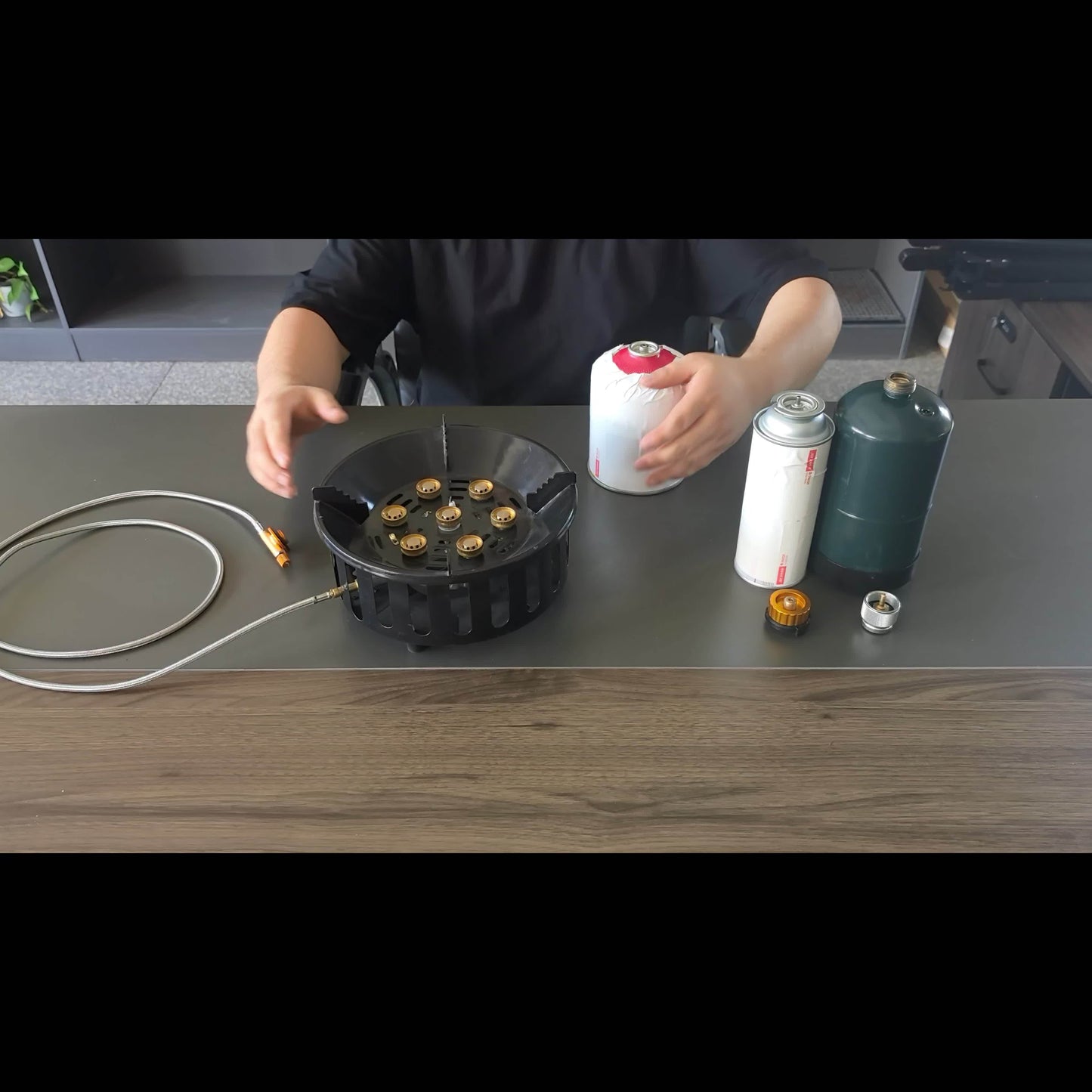 Windproof Camp Stove 21000W Collapsible, Seven Star Camping Gas Stove with Piezo Igniter & Fuel Canister Adapter