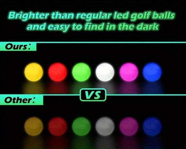 LED Golf Balls Glow in the Dark – 6 Pack Multi-Color Light Up Golf Balls for Night Play, Impact Activated, 40Hr Battery