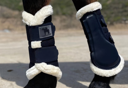 Horse Leg Wraps 1 Pair Breathable Mesh Faux Leather Protection Boots for Training Jumping, Quick-Fit Impact Absorbing Horse Leg Guards