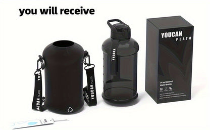 Half Gallon Water Bottle 74oz with Insulated Sleeve, Straw & Time Marker – BPA Free Leakproof Large Sports Jug with Carrying Handle & Strap
