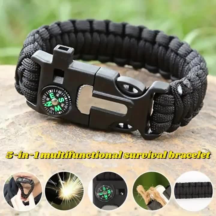 Paracord Survival Bracelet 2-Pack – 5-in-1 Tactical Emergency Bracelet with Fire Starter, Compass, Loud Whistle & Scraper