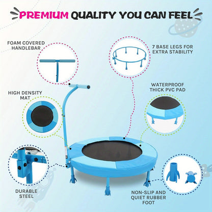 36 Inch Kids Indoor Trampoline with Handle – 7-Leg Safety Design, 2.0mm Steel Frame, 28 Coil Springs, Non-Slip Feet, PP Jump Mat
