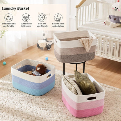 Storage Bag, Open-Top Woven Organizer in 30L, 65L or 100L with Handles and Black, Pink, Gray or Blue Options