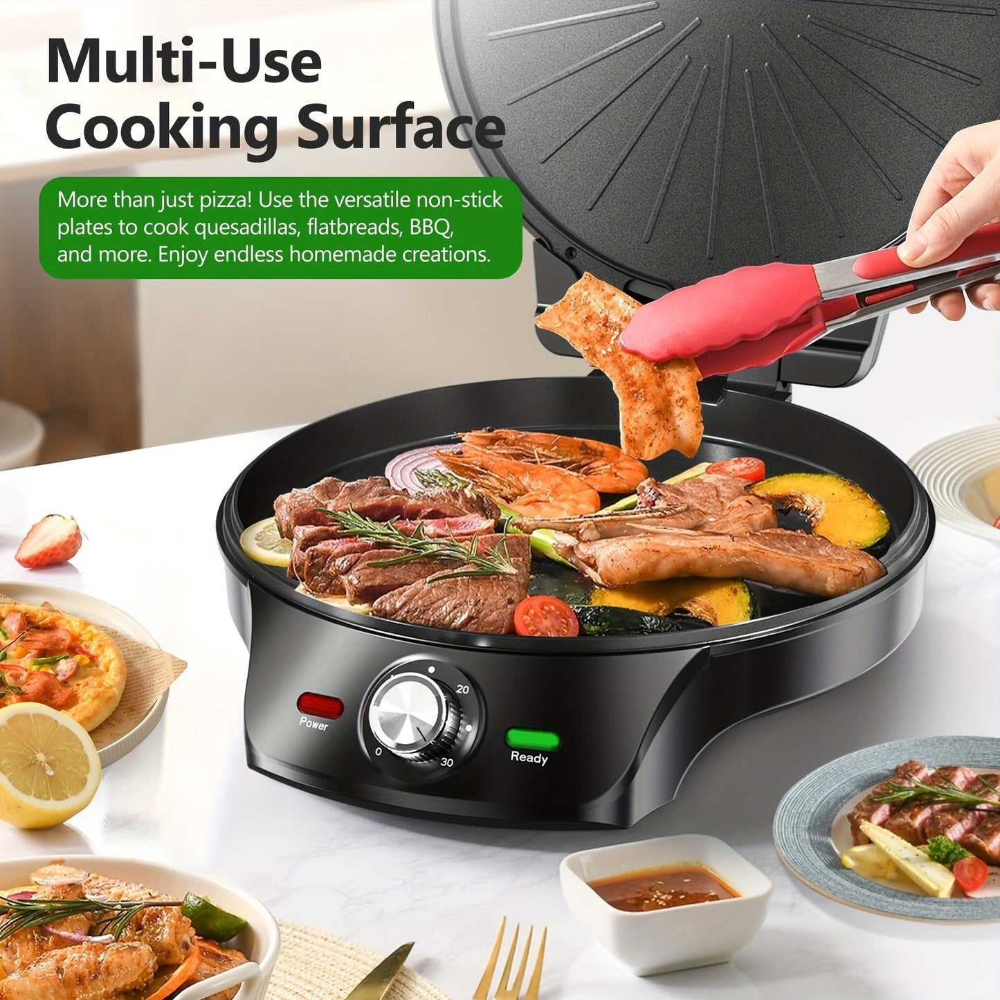 Electric Smokeless Indoor Grill 1500W, 2-in-1 Indoor Grill & Pizza Maker with 30-Min Timer, Auto Shut-Off