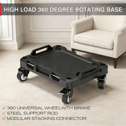 Rolling Tool Box with Wheels 3-Tier Stackable Organizer | Lockable Compartments, Connected Storage, 17" Large Plastic Toolbox for Garage
