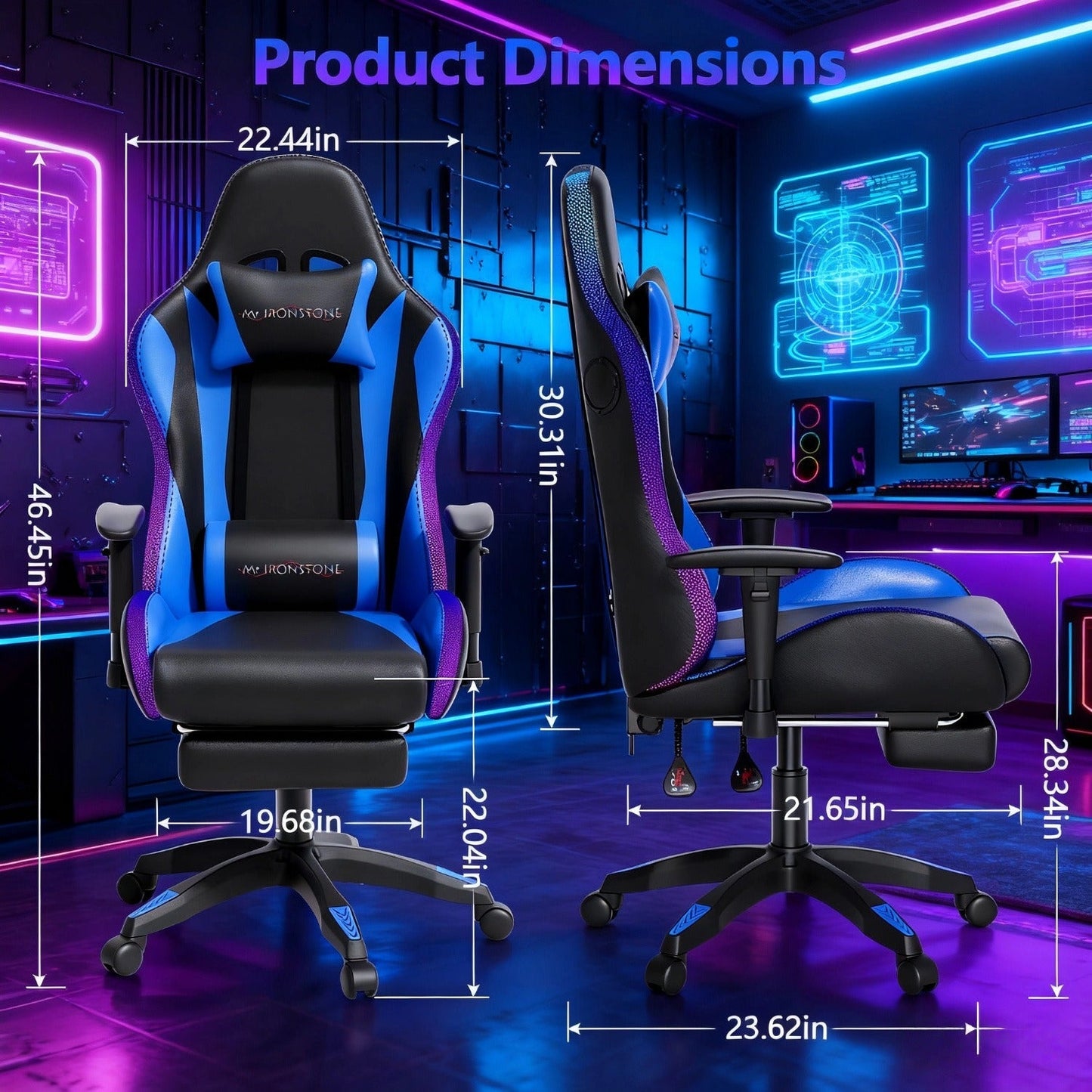 Gaming Chair with 7-Point Vibration Massage, Bluetooth Speakers, RGB Lighting, Footrest and 400lb Rating