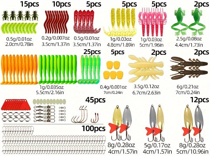 Fishing Lure Set with 110, 252 or 361-Piece Mixed Tackle Options, Hard Baits, Soft Baits, Hooks, Rigs and Storage Box