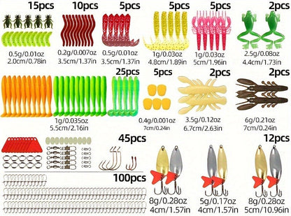 Fishing Lure Set with 110, 252 or 361-Piece Mixed Tackle Options, Hard Baits, Soft Baits, Hooks, Rigs and Storage Box
